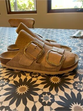 Birkenstock like NEW Double-Buckle Suede Sandal in Taupe with Gold Buckles 41